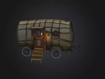 Mystical Caravan in the Woods Low-poly 3D model