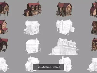 Inn collection house with roof 3D Model Pack
