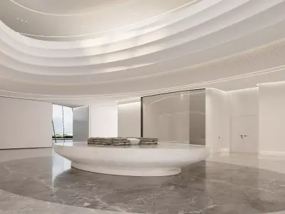 Futuristic White Atrium Lobby Interior 3D model