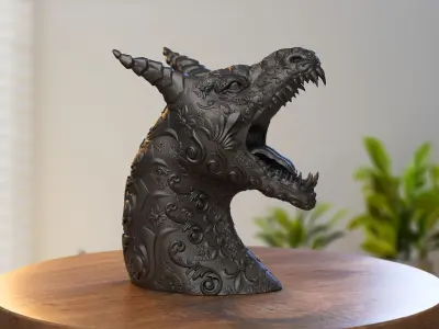 Ornament Dragon Headphone Stand Tatoo Dragon Cyborg Headset  3D print model