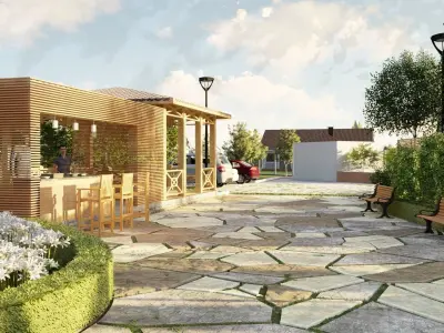 Landscape 3D Model garden path with trees and shrubs 3D model