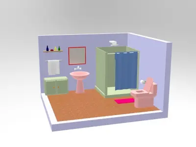 Cartoonish Bathroom Interior  Low-poly 3D model