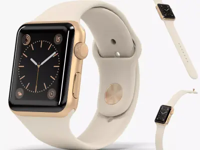 Apple Watch Gold Aluminum Case Antique White Sport Band Low-poly 3D model