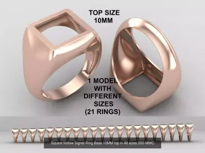 Square hollow Signet Ring in All sizes 230-MWCG-4 3D Model Pack
