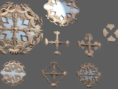 Celtic mirror cross sculpture collection Low-poly 3D model