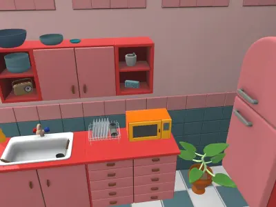Isometric cartoon kitchen room 02 3D model