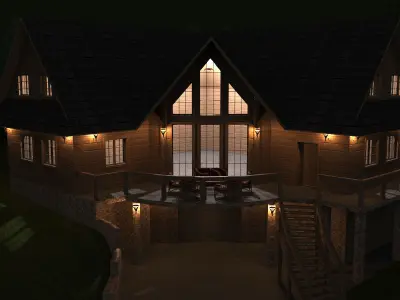 Log House with garage 3D model