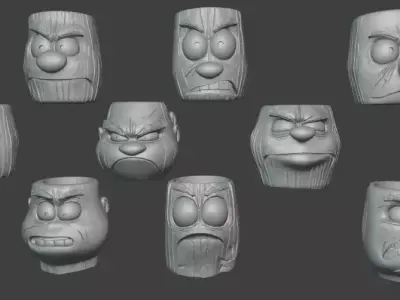 Cartoon Face Holder Set 9 Funny Pen Pot and Planter 3D print model
