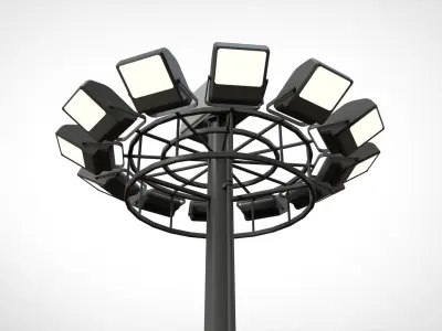 floodlight 2 four street light poles 3D model