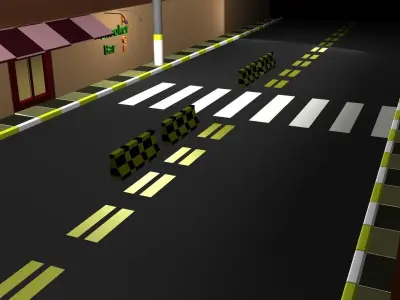 Street with bar - signs - pool table - posts and more Low-poly 3D model