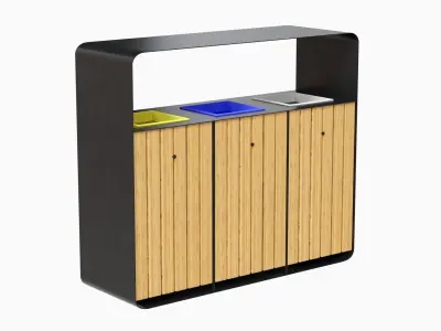 HANKO Outdoor Waste Recycling Bin with 3 Removable Compartments 3D model