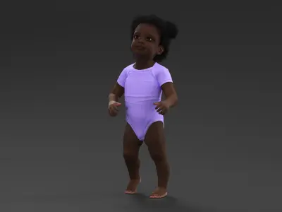  One Year Old Black Girl in Bodysuit Rigged for Maya 