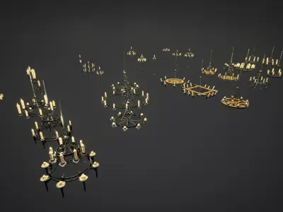 Medieval Candle Lamps Collection Low-poly 3D model
