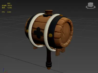 Stylish cartoon wine barrel hammer Low-poly 3D model