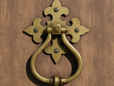 Door Handle 1- Brass and Steel materials 3D model