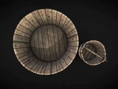 Medieval Market- Wooden Buckets Free 3D model