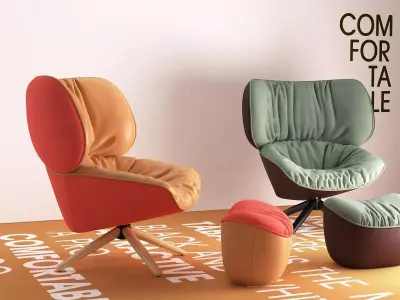 Tabano lounge chair with legs 3D model