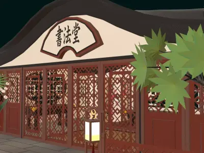 Stylized Chinese Calligraphy shop diorama Low-poly 3D model