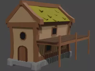 Low Poly Pack house with roof Low-poly 3D model
