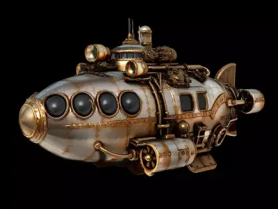 Steampunk Submarine Brass Deep Sea Explorer Game 3D print model