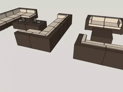 Modern Sectional Sofa with Coffee Tables  3D Model 3D model