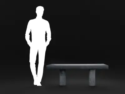 Simple outdoor concrete bench with slight curve 3D model
