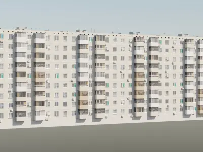 Soviet Panel Apartment Building with four entrances Low-poly 3D model