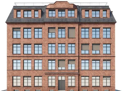 Building brick with windows and balconies 3D model