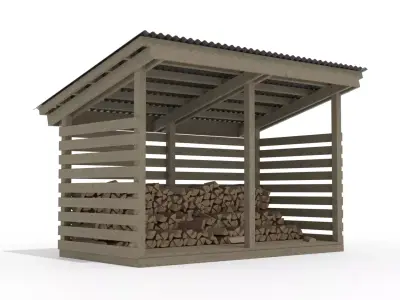 Firewood Shed - 6x12 - with Logs 3D model