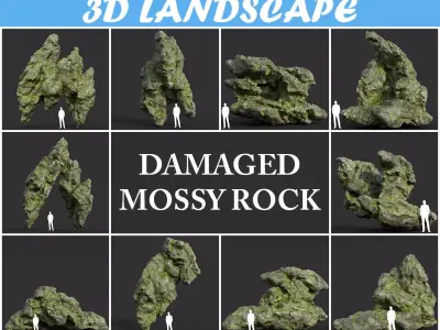 Low poly Damaged Mossy Rock B 190430 Low-poly 3D model