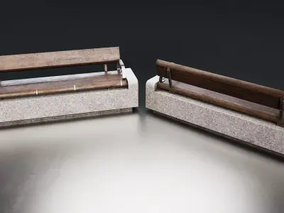 Modern Concrete and Wood Park Bench Low-poly 3D model