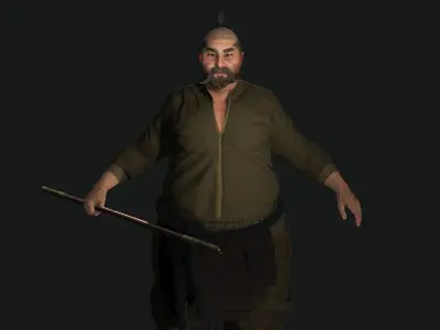 3D REALISTIC ASIAN MALE CHARACTER - OLD JAPANESE KUNGFU OUTFIT Low-poly 3D model