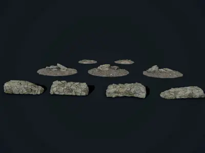 Pack - stone walls and stone piles  Low-poly 3D model