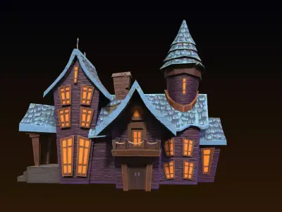 Cartoon style low poly Haunted house Remake Low-poly 3D model