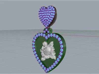 pendant in the form of a heart with a rose 3D print model