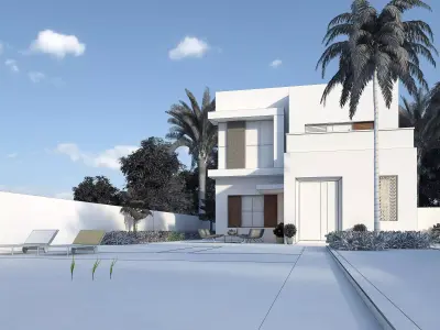 Villa 6 modern with pool and palm trees 3D model
