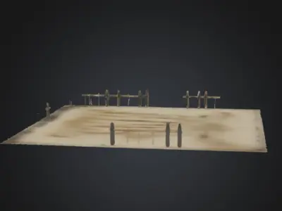 Sandy Yard with Broken Fences Low-Poly 3D Model 3D model