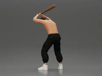 gangster holding baseball bat while biting someone on the floor 3D print model