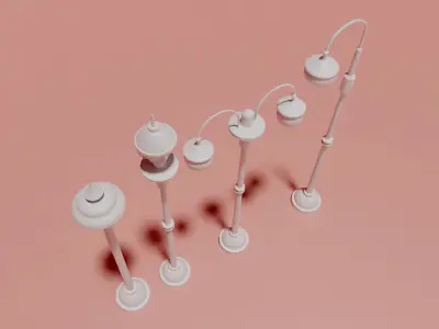 Set of four street lamps 3D model