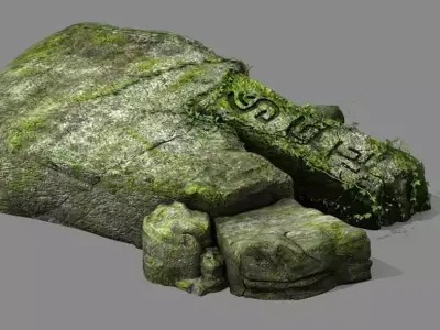 Covered with moss - stone 01 3D model