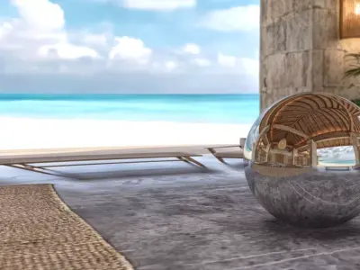 Luxury Tropical Beach Pavilion Lounge Low-poly 3D model