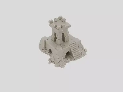Fantasy Stone Watchtower Base Ruin for 3D print Low-poly 3D model