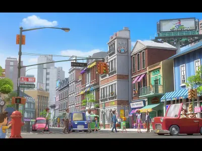  Cartoon City Street Scene 