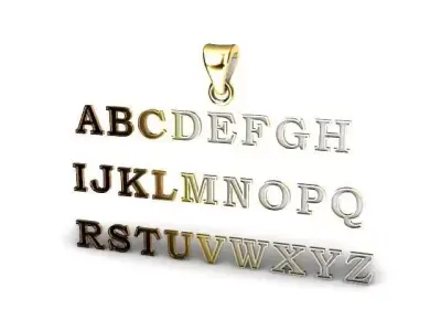 inset gold silver  A to Z pendant jewelry letter initial text  3D print model