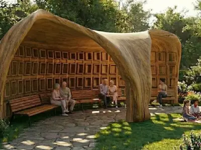 Futuristic Organic Waffle Pavilion Parametric Grid Shelter Low-poly 3D model