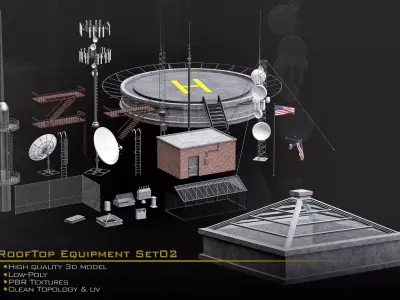 Rooftop Equipments Set02 Low-poly 3D model