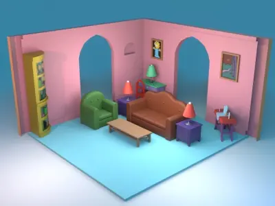 The Simpsons House Living Room 3D Low-poly 3D model