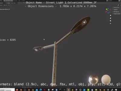 Street Light 1 Galvanized 6000mm 2F Low-poly 3D model