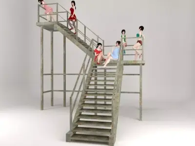 Girls on the old stair 01 3D model