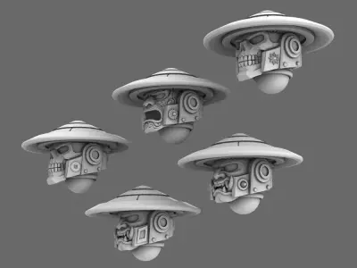 Cyber Samurai V10K Skull and Oni Jingasa Helmets 3D print model